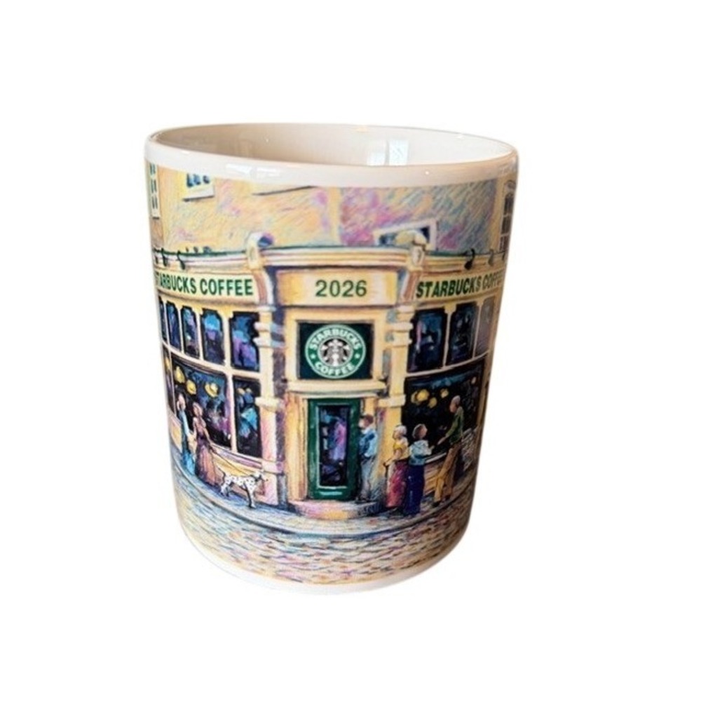 Starbucks Vintage Barista 2001 Victorian Storefront Street Scene Mug 18oz New - Picture 3 of 6